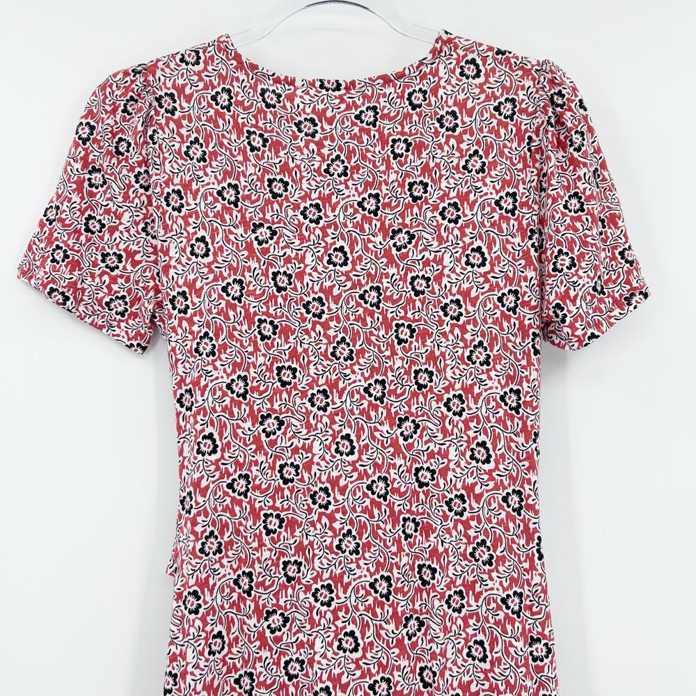 Boden Red Black Floral Jersey Knot Waist Short Sleeve Dress Casual Womens Sz 6P - Picture 9 of 11